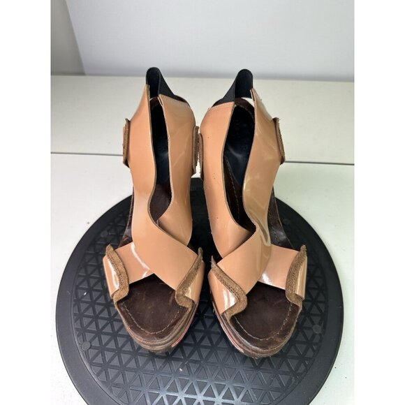 Marni Beige Brown Patent Leather Platform Pumps Spring 2009 RTE Sz 38 / 8 US - Picture 2 of 13